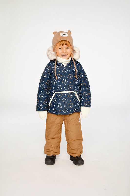 Baby Two Piece Snowsuit Blue Printed Teddy Bears